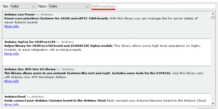 Arduino gerenciador de bibliotecas