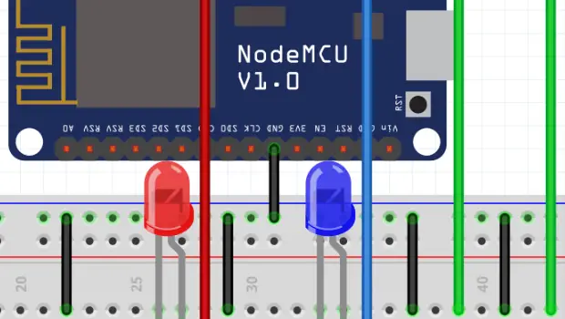 Circuito esp8266 acendendo LEDs com botões