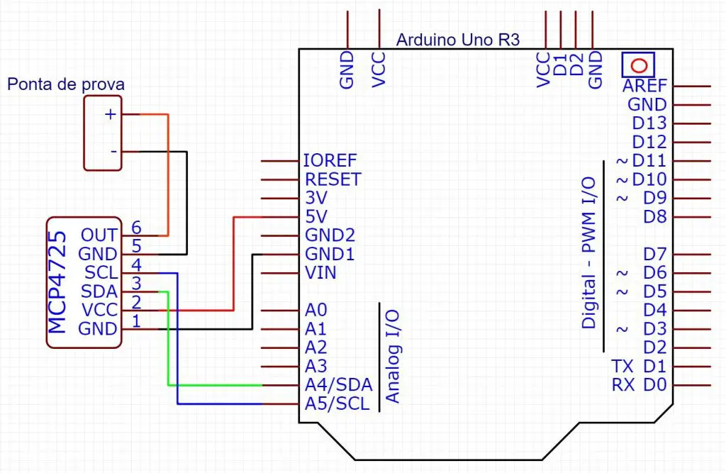Circuito Arduino e MCP4725