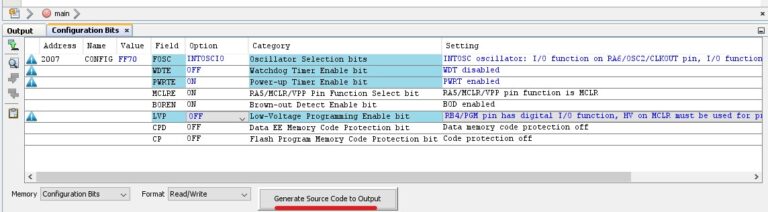 Janela de bits de configuração